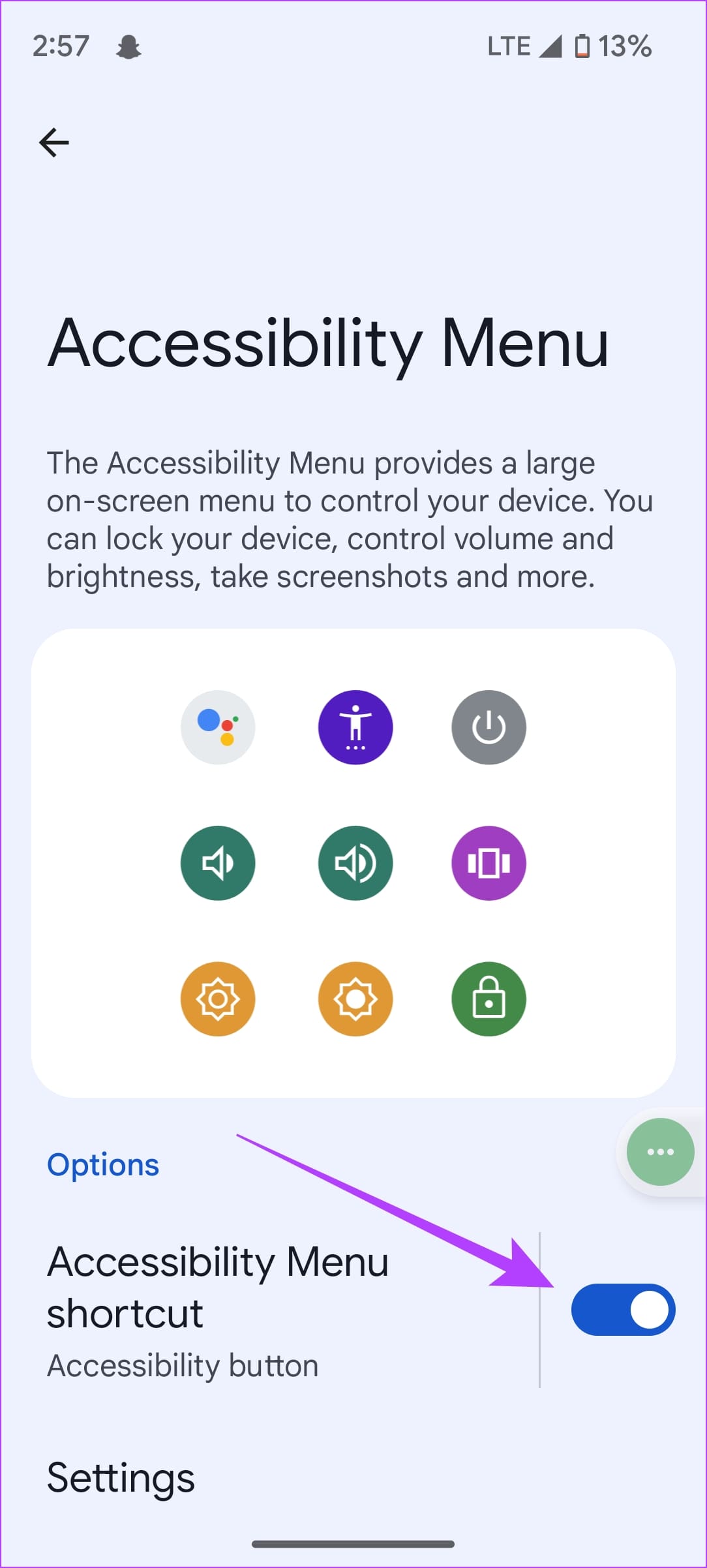 Accessibility Menu yorligini yoqish