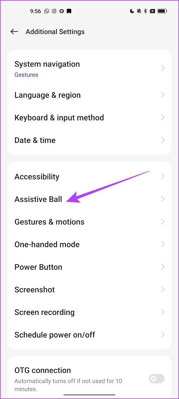 Assistive Ball funksiyasini yoqish