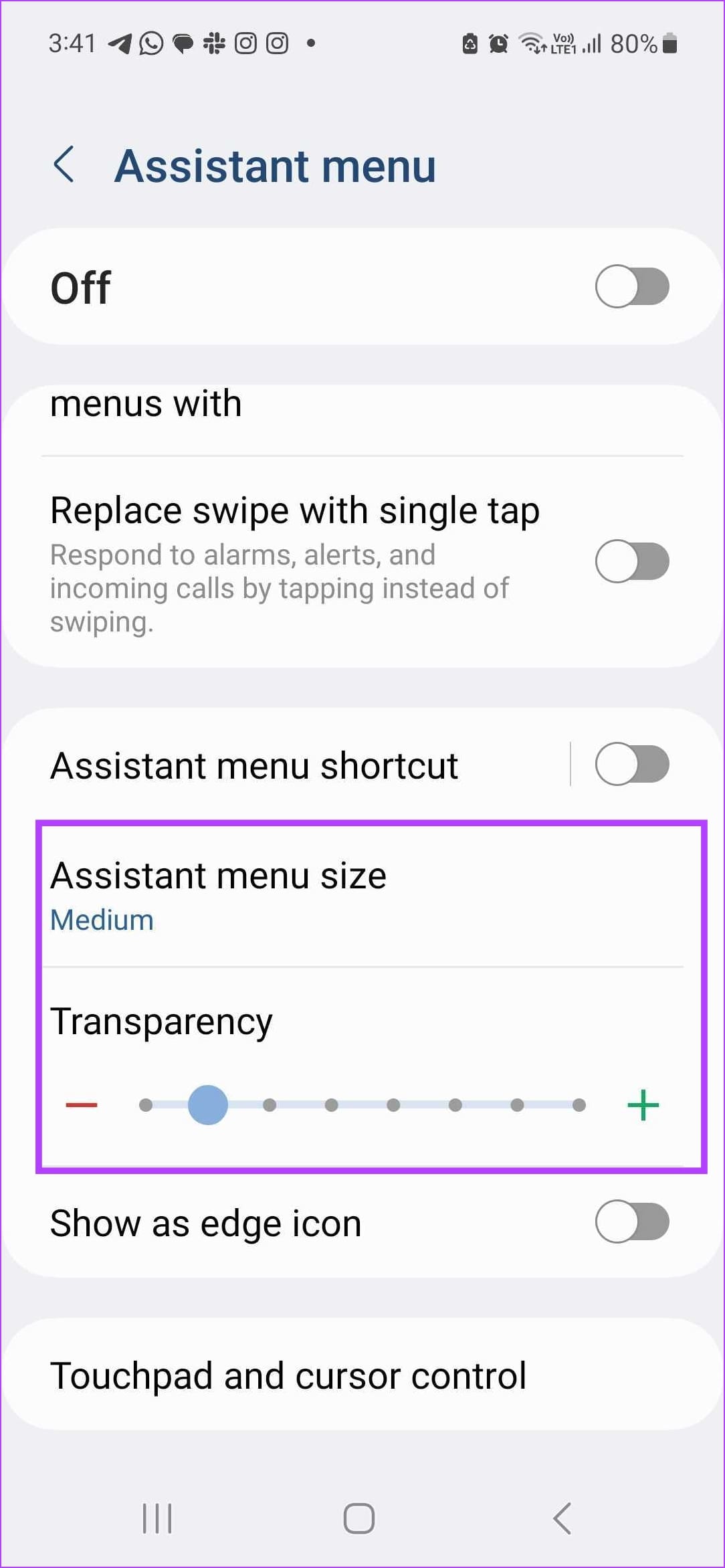 Assistant Menu ni moslashtirish 1