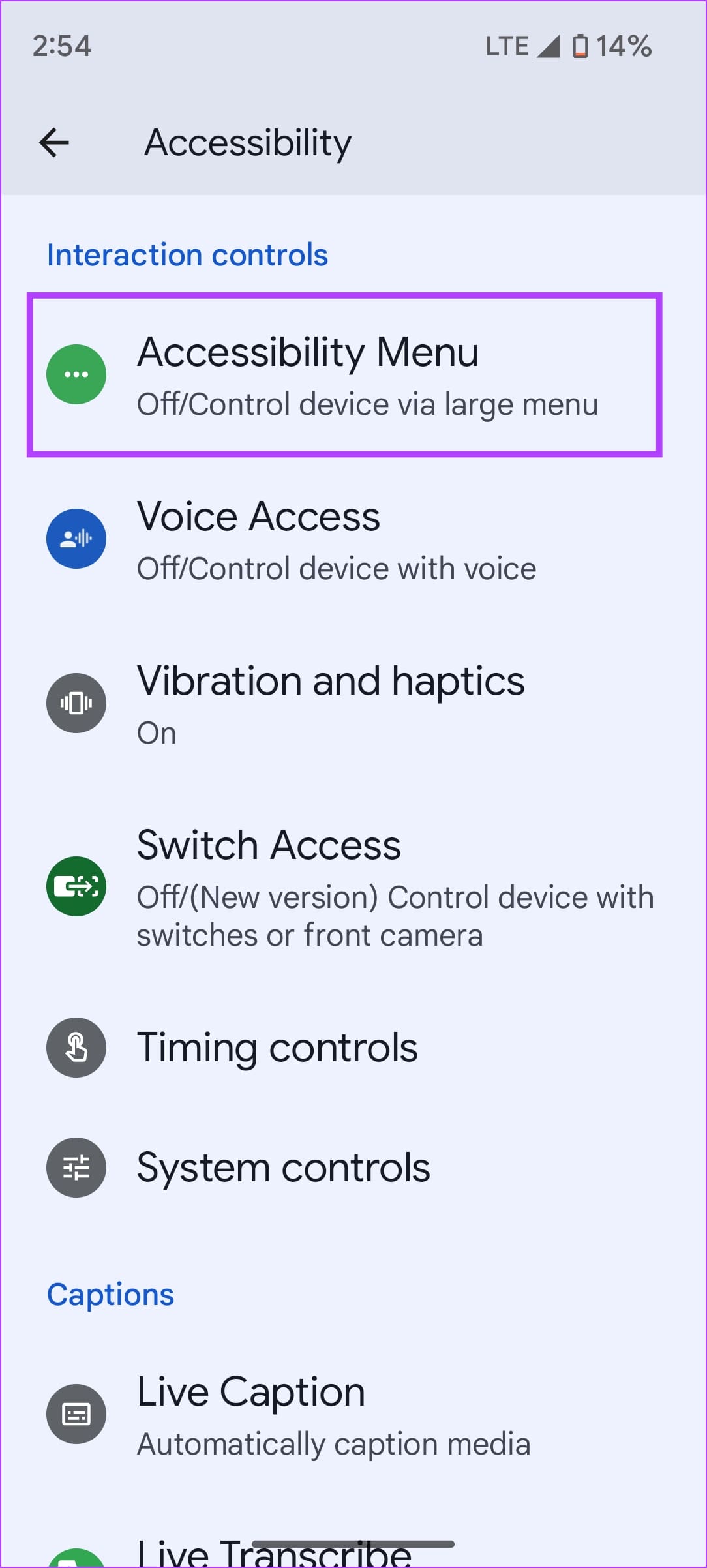 Accessibility Menu ustiga bosing