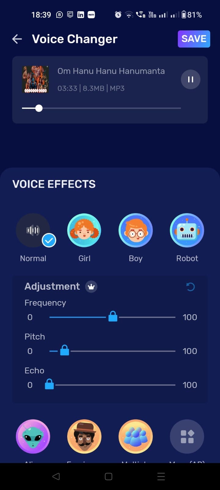 Audio Editor ilovasida tezlikni o