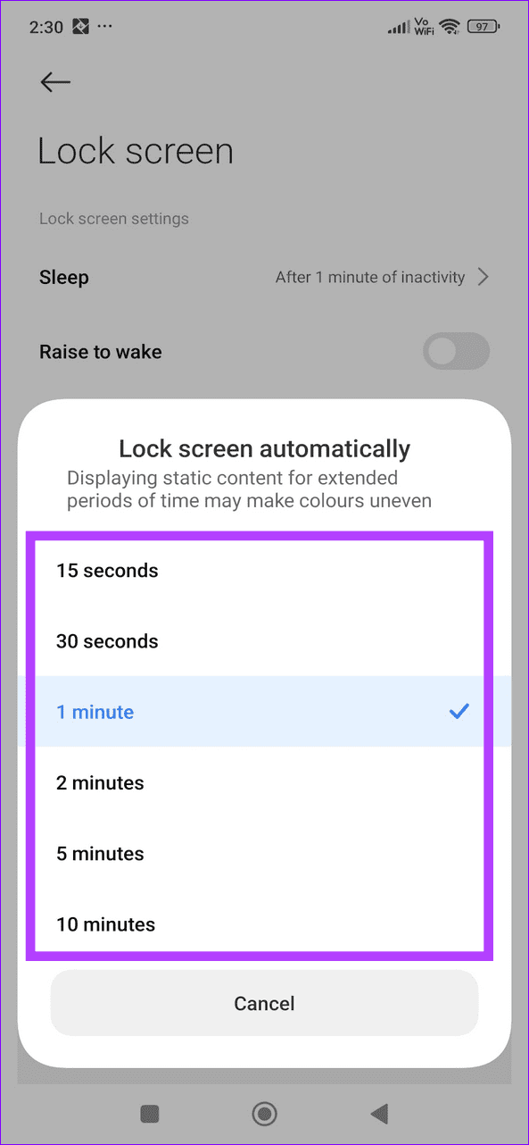 Xiaomi ekran vaqtini uzaytirish