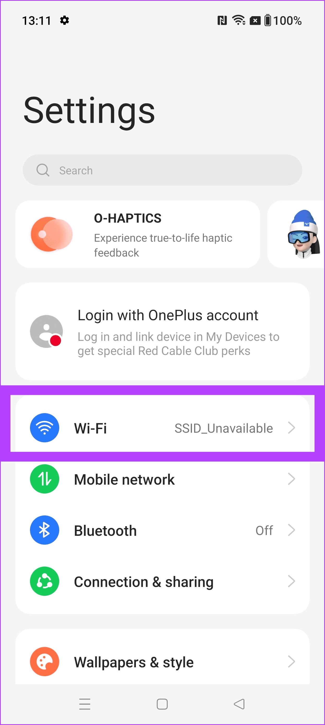 OnePlus Wi-Fi sozlamalari