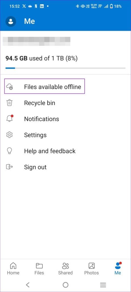 OneDrive App Me Section Offline Files