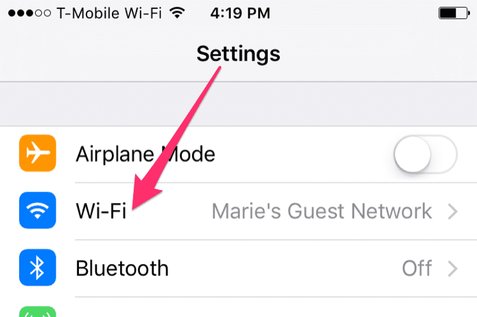 Wi-Fi sozlamalariga kirish