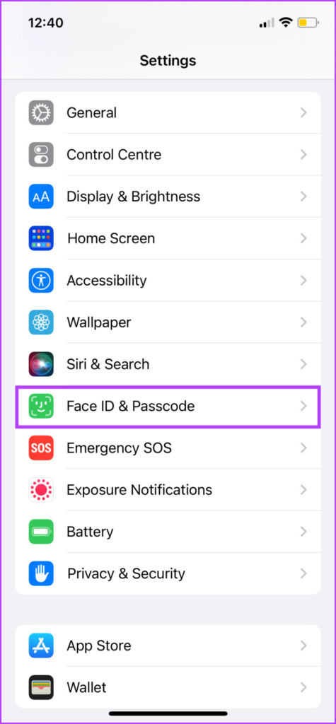 Sozlamalarda Face ID va kod-parolni tanlash