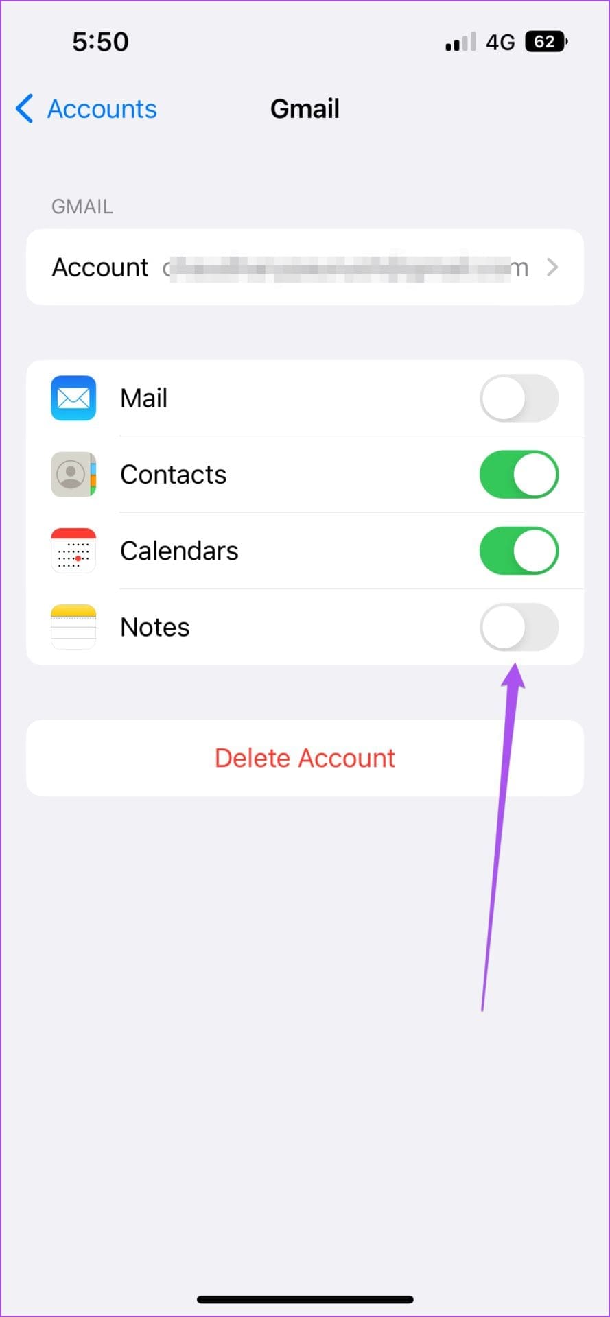enable notes for gmail iPhone
