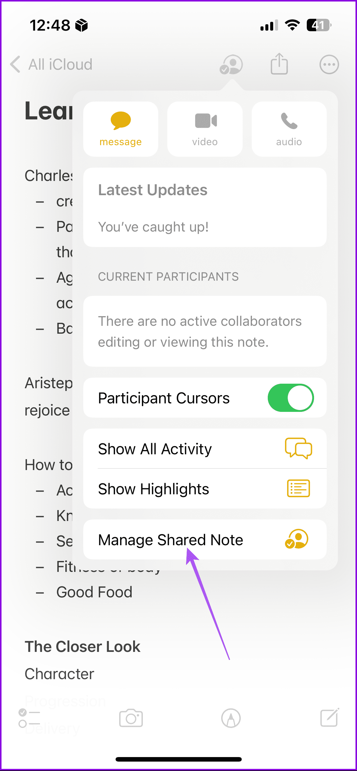 Manage shared notes on iPhone