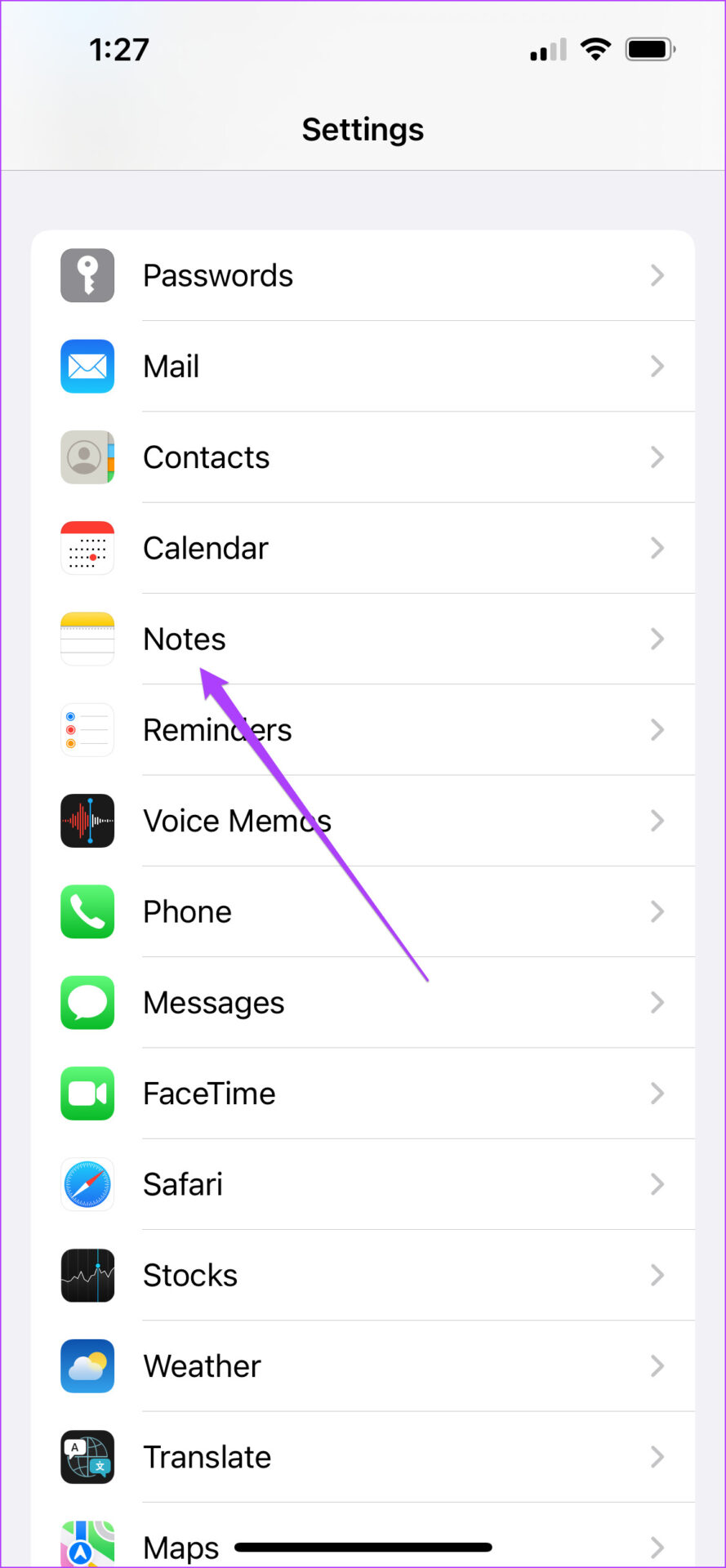Notes settings iPhone