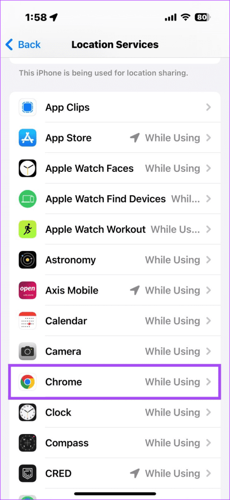 iPhone-da Chrome geolokatsiyasini o