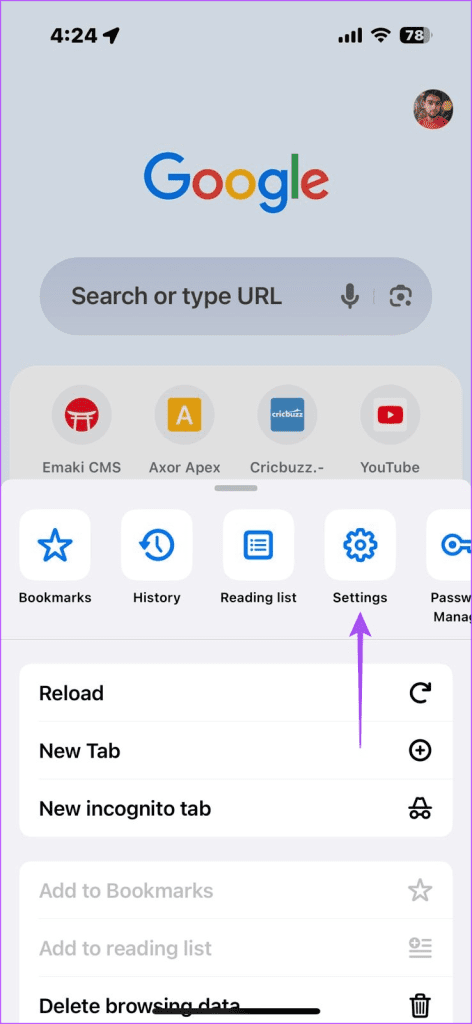 iPhone-da Chrome sozlamalari