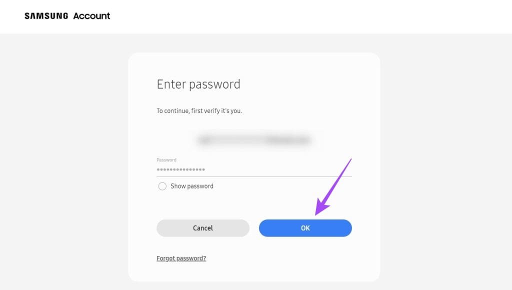 Samsung Account parolini kiritish