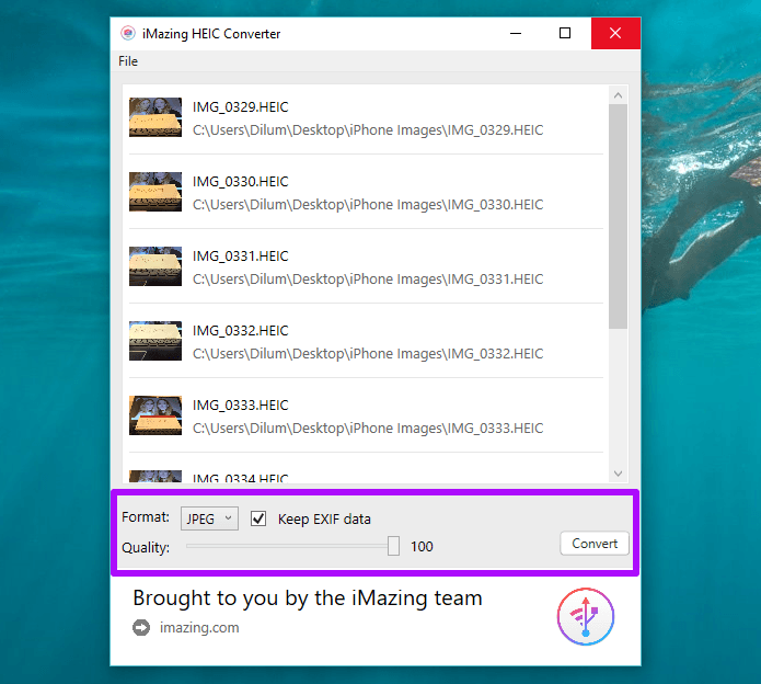iMazing HEIC Converter configuration